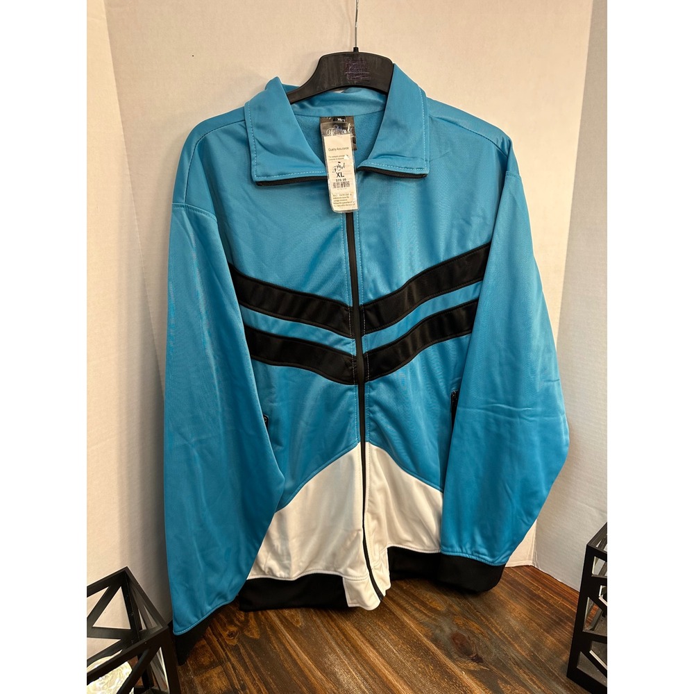 Fort De Fashion Track Jacket Mens XL Full Zip‎ Blue Black White 1980's Retro